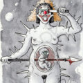 femme en sainte illustration aquarelle corps contraint oeil central influences religieuses politiques