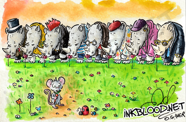 Rhinocéros d'Ionesco - Aquarelle originale sur le conformisme