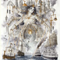 ArachnEurope, peinture aquarelle d’Arachné tissant les routes de la Méditerranée entre Europe, migrations et civilisations